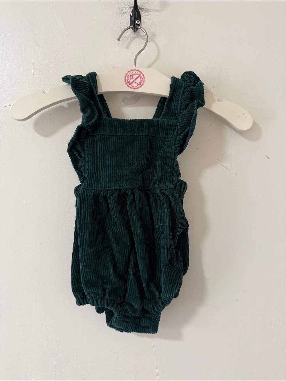 Corduroy Ruffle-Strap Bubble Romper - Deep Green